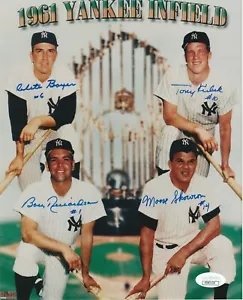 1961 YANKEES INFIELD SIGNED 8X10 BOYER SKOWRON KUBEK RICHARDSON TROPHY PHOTO JSA - Picture 1 of 3