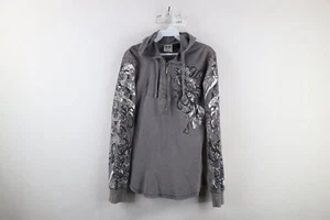 Vtg Harley Davidson Womens M Tribal Flower Thermal Waffle Knit Half Zip Hoodie - Picture 1 of 9
