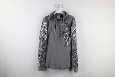 Moletom com capuz vintage Harley Davidson feminino M flor tribal waffle térmico malha meio zíper - Imagem 1 de 4