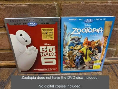 Big Hero 6 & Zootopia BLU RAY lot Disney (Both have oop slipcover) Please read - Image 1 of 4