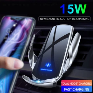 15W Wireless Charging Car Charger Phone Holder For iPhone 14 Pro 13 Samsung S22 - Picture 1 of 14