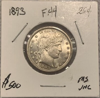 1893 Barber Quarter 25 Cents Choice BU MS Coin Bright White Lots Of Luster - Image 1 of 4