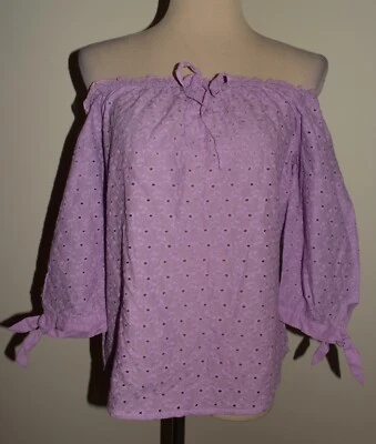 New Womens Rue 21 Off Shoulder Blouse Medium Purple 3/4 Sleeve Ruffle Top - Image 1 of 3