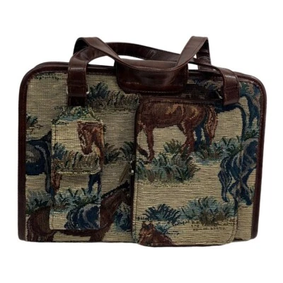 Texas Leather Mfg Western Retro Handbag Purse Horse Blanket with Strap VTG New — 第 1/4 张图片