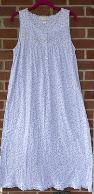 Camisón largo de algodón Eileen West para mujer S blanco azul sin mangas pradera cabaña Foto 1 de 4