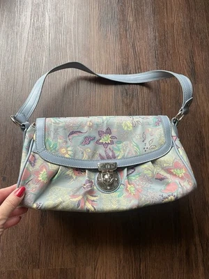 "Bolso de hombro vintage Etienne Aigner azul tela de cuero 11x5,5"" floral" Foto 1 de 4