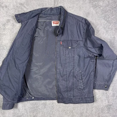 Chaqueta Levis Trucker Hombres XL Tareas de Campo Lona Cremallera Completa Guardar Capucha Rayas de Nogal Foto 1 de 4