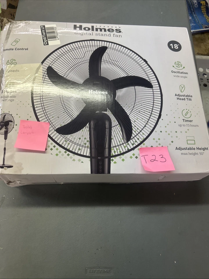 Holmes 18” Digital Stand Fan with Remote, Adjustable Height Box Damaged - Image 1 of 4