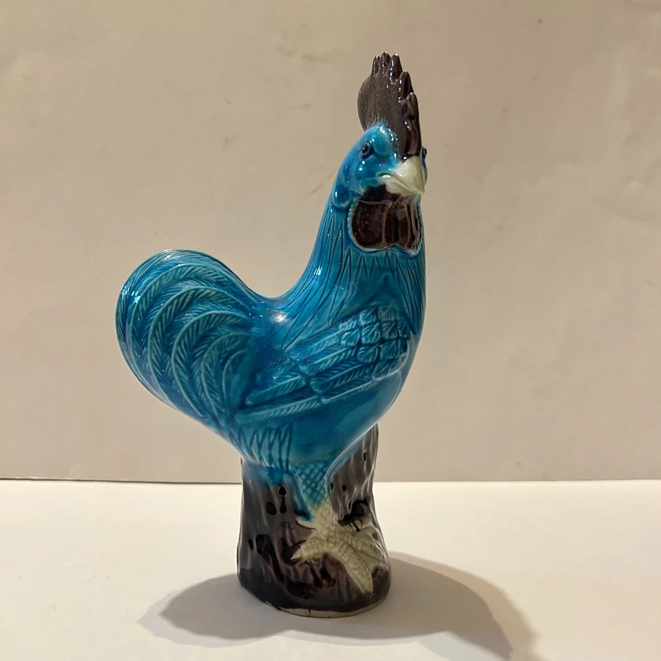 Gallo de barro de porcelana de exportación china de colección esmalte turquesa 8" de alto marcado China Foto 1 de 4