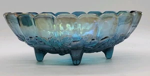 Vtg Indiana Carnival Glass Bowl Footed Blue Iridescent Harvest Grape 12" Oval - Picture 1 of 12