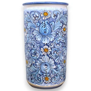 Portaombrelli Cilindrico in ceramica Siciliana, h 50 cm ca. decoro barocco con f - Imagen 1 de 1