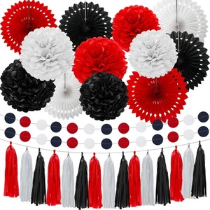 29 Pcs Red and Black Decorations Mouse Paper Decoration Fan Pom Pom Honeycomb... - Picture 1 of 8