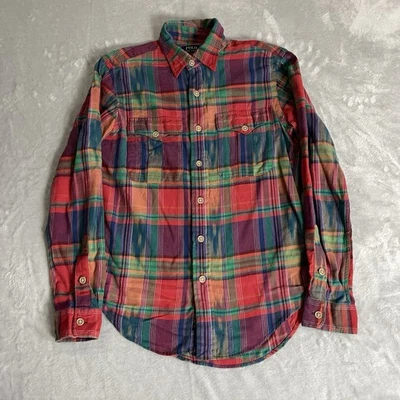 Polo Ralph Lauren Aztec Flannel Shirt Mens Small Red Green Blue Cotton Pockets - Image 1 of 4
