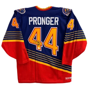 Camiseta deportiva Chris Pronger St Louis Blues autografiada azul CCM con inscripción JSA - Imagen 1 de 4