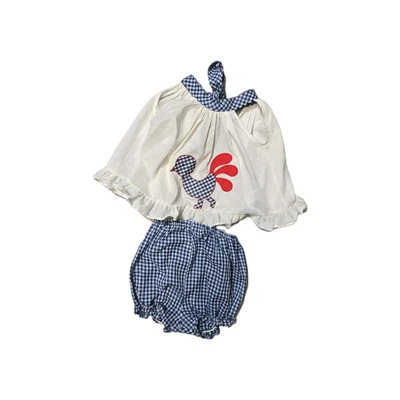 Conjunto Vintage Niñas 24 Meses Fown Togs Azul Blanco Gallo Foto 1 de 3
