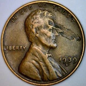 1939s ERROR HUGE LAMINATION Lincoln Wheat Cent Coin w/ Pc of Planchet Missing NR - Picture 1 of 6