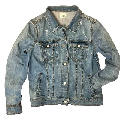 MNG Mango Denim Trucker Jacket Womens Large Blue Distressed Baddie Streetwear - Image 1 of 4