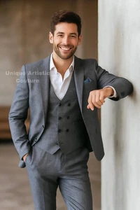 Men's Orange Double Breasted Suit Elegant Slim Fit Formal office Wear Attire - Picture 1 of 4