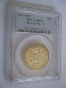 1991-1995 P World War II Commemorative Half Dollar PCGS MS69 - Picture 1 of 5