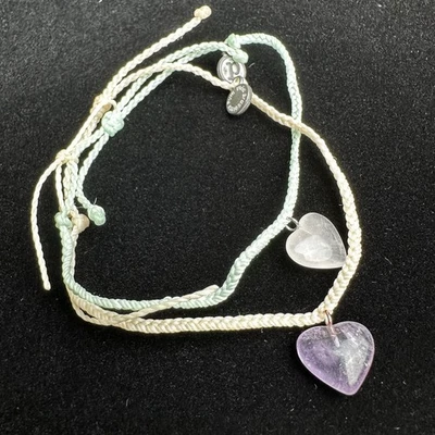 Juego de 2 Brazaletes Pura Vida Piedra Amatista Corazones Nuevo Ajustable Como Nuevo y Blanco Foto 1 de 4