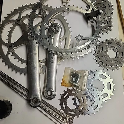 CAMPAGNOLO CROCE DAUNE CRANKSET, 2 X 8 SPEED, 53-42T, 170MM PLUS MISC PARTS LOT - Image 1 of 4