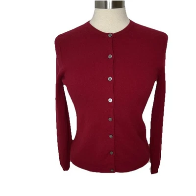 Lord & Taylor Womens SP Cardigan Red Holiday 100% Two Ply Cashmere Crew Neck VTG - Image 1 of 4