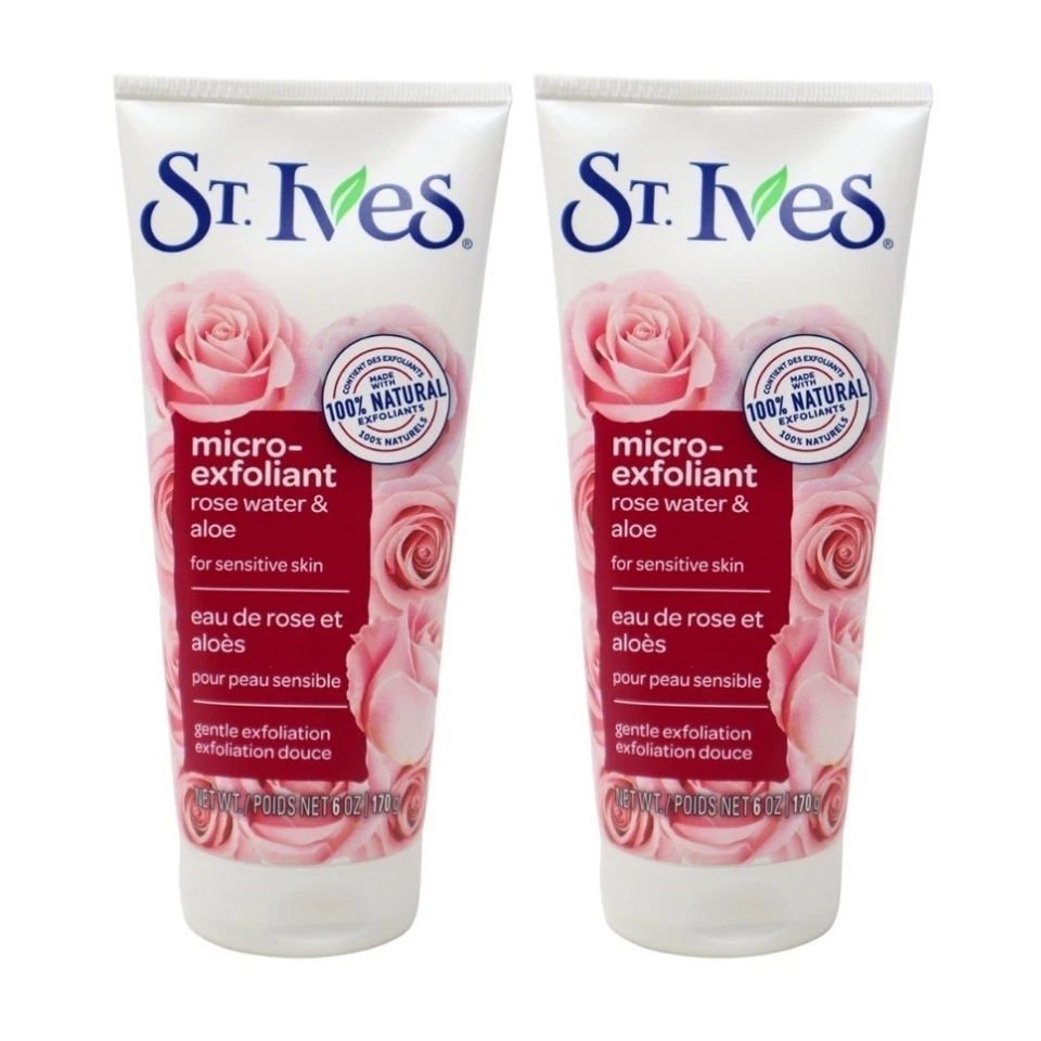 2 St. Ives Gentle Smoothing Rose Water Aloe Vera Facial Scrub Exfoliant 6oz