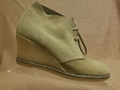 J.Crew 女式踝靴皮革麂皮绒楔形棕褐色系带短靴 10 码 — 第 1/4 张图片