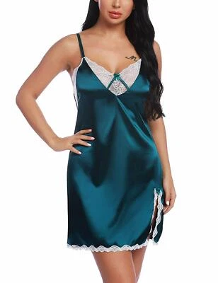 Ropa de dormir para mujer Camisón Encaje Chemise Vestido sin cordones Completo Satén Babydoll Lencería Foto 1 de 4