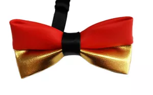 Men PVC Faux Leather Red Gold Stitching Shining Bow Tie Bowtie Wedding Party - Picture 1 of 3