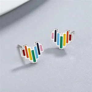 Pendientes de tachuelas Rainbow Heart para mujeres niñas moda joyería regalos - Imagen 1 de 9