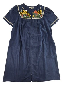 NEW Go Softly Small S Zip Patio Dress Denim Bees Sunflower - Picture 1 of 7