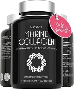 Marine Collagen Supplement 2400mg - 120 Tablets with Hyaluronic Acid & Vitamin C - Picture 1 of 9