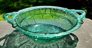 Teal Ultramarine Doric & Pansy 9" 2 Handled Bowl - Picture 1 of 7