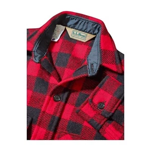 VTG LL Bean Freeport, Maine Wool Blend Flannel Buffalo Plaid Shacket USA Mens XS - Picture 1 of 6