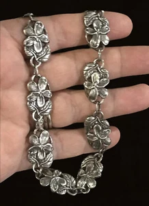 Antique Danecraft Vintage Sterling Silver Floral Link Necklace 15” - Picture 1 of 11