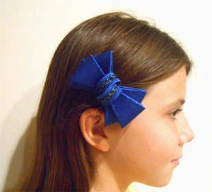 NEW Bari Lynn Girls Midnight Blue Structured Girls Hair Clip Bow w/Crystals - Picture 1 of 1