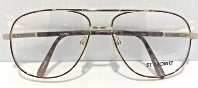 Óculos aviador vintage armação aro completo dobradiça flexível piloto tartaruga ouro Caribe anos 80 - Imagem 1 de 4