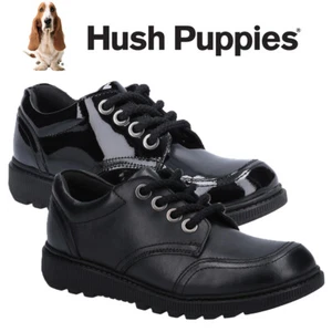 Hush Puppies Girls Black School Shoes Kiera Junior Patent Leather Lace Up 30823 - Picture 1 of 10
