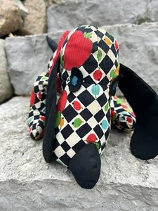Vintage Handmade Dachshund Plush Checkered Pattern Fruit Colorful Diner Vibe - Picture 1 of 7