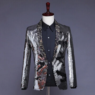 Men Stylish Shiny Coat Sequin Blazer Slim Suit Jacket Wedding Party Prom Jacket  - Image 1 of 4