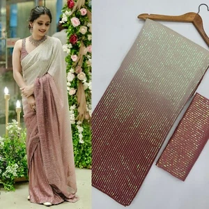 Designer Doppeltonnen Sequenz Sari Indischer Pailletten Partykleidung Bollywood Sari - Bild 1 von 5