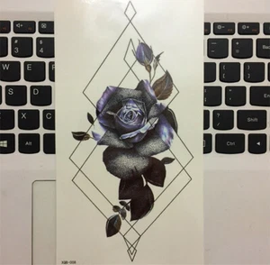 BUY 2 GET 1 FREE!! Old School Style Decadent Crystal Rose Temporary Tattoo - Picture 1 of 51