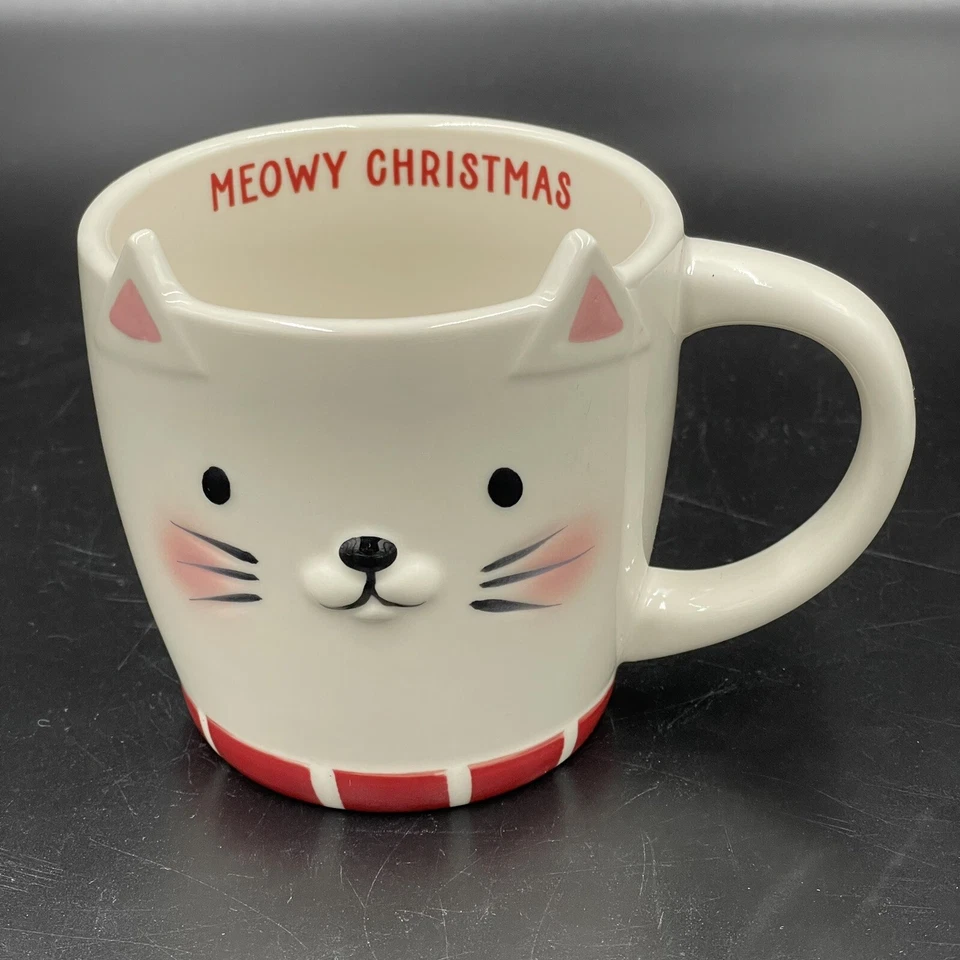 MEOWY CHRISTMAS Cat with Ears Coffee Mug 16 oz Target Wondershop Stoneware 2024