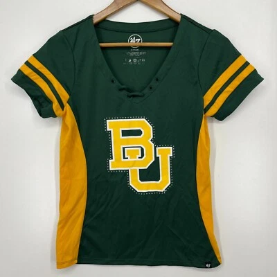 Camiseta para mujer marca 47 S verde amarillo BU Baylor Bears logotipo de la NCAA Foto 1 de 4