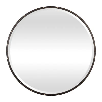 Thin Frame Urban Industrial Minimalist Wall Mirror | Round Vanity Black Gold - Image 1 of 4