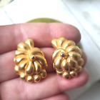 Vintage Anne Klein Gold Brushed Pierced Sea Shell Earrings 1.25"T