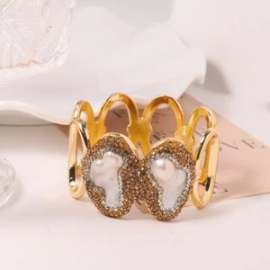 L17 vergoldetes Armband Armspange mit Barockperlen in Ovalen - Bild 1 von 8