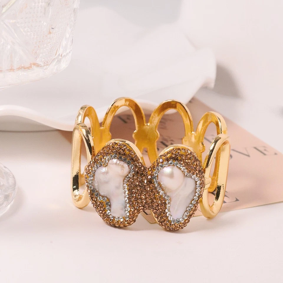 L17 vergoldetes Armband Armspange mit Barockperlen in Ovalen - Bild 1 von 4