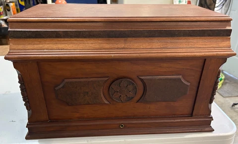 Antique American  TREADLE SEWING MACHINE wood COFFIN TOP Cover